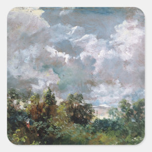 Studie zu Sky and Trees (Öl auf Leinwand) Quadratischer Aufkleber