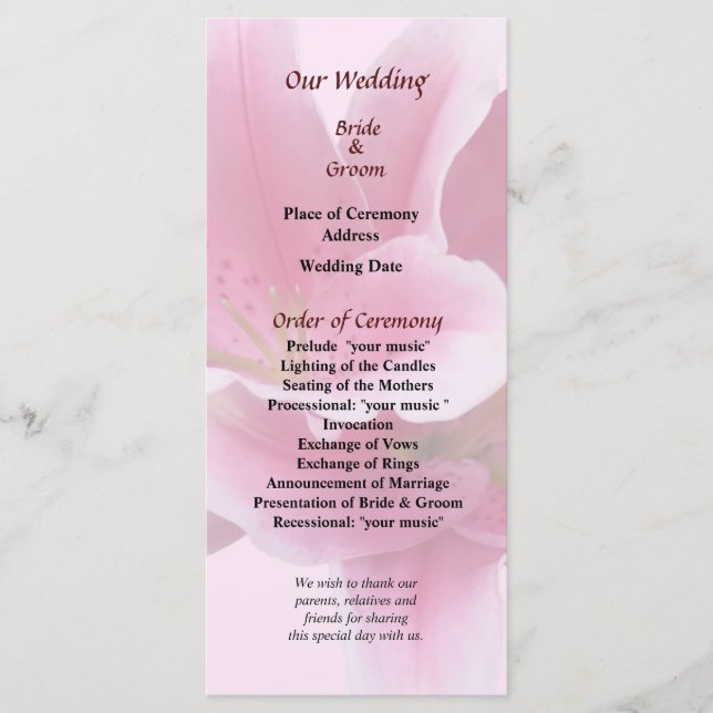 Studienarm in Arm-Hochzeitsprogramm Programm (Vorderseite)