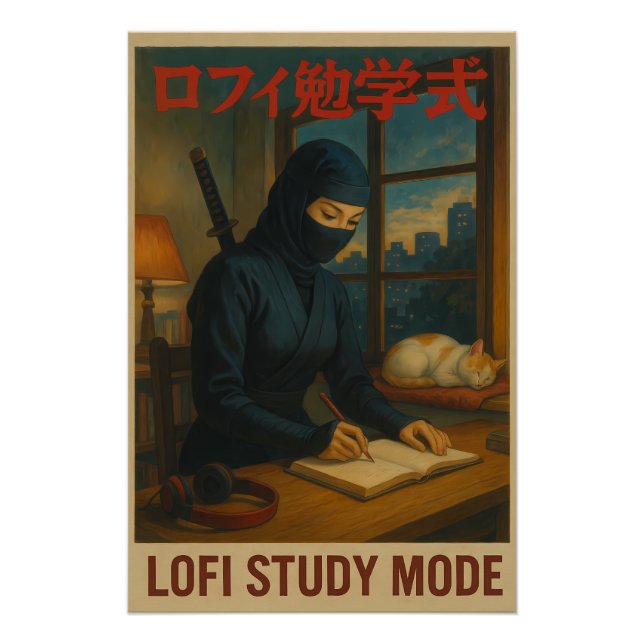 Studienmodus bei Frau Ninja Lofi Poster (Vorderseite)
