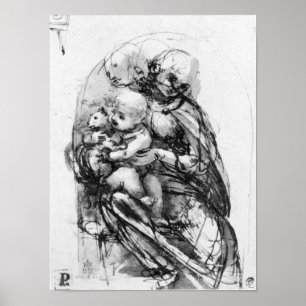 Studieren Sie für Madonna mit einer Katze, Poster