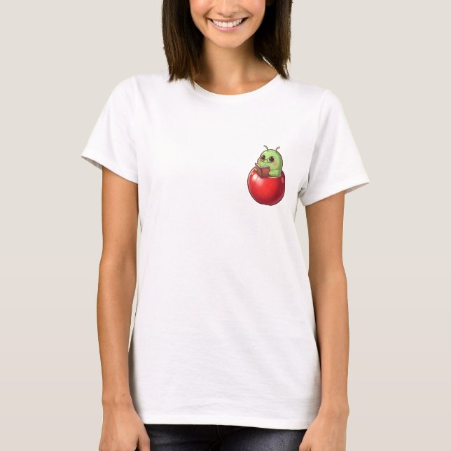 Studious Apple Bookworm Character T-Shirt (Vorderseite)