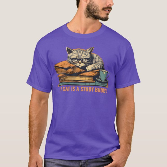 Studium Cat Cat Illustration Kunst Geschenk T-Shirt (Vorderseite)