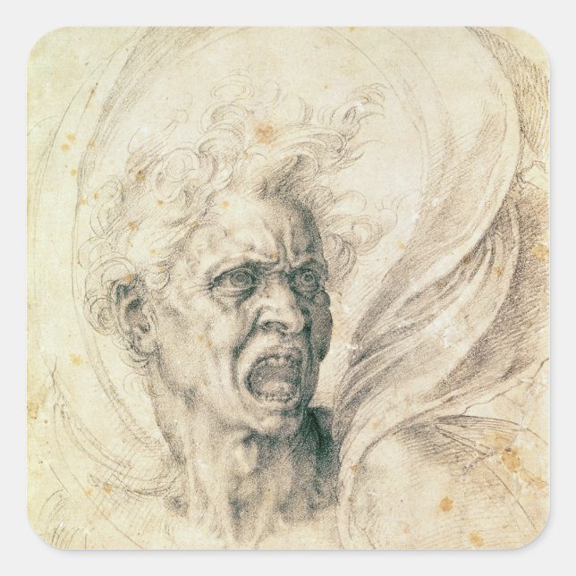 Studium eines Mannes, der schreit Quadratischer Aufkleber (Vorderseite)