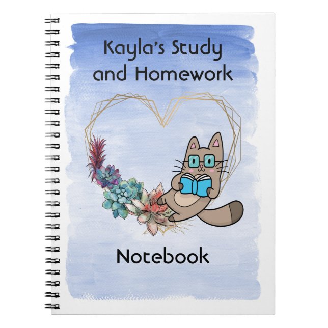 Studium & Hausaufgaben Notebook, mit Cat & Book Notizblock (Vorderseite)