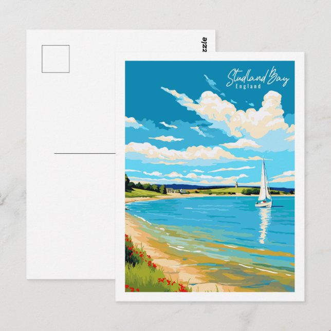 Studland Bay England Vintage Reise Illustration Postkarte (Vorne/Hinten)