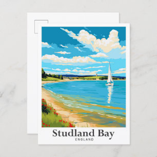 Studland Bay England Vintage Travel Illustration Postkarte