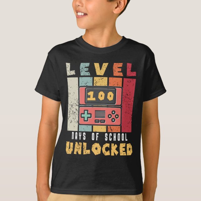 Stufe 100 des coolen Gamer-Jungen in der Schule T-Shirt (Vorderseite)