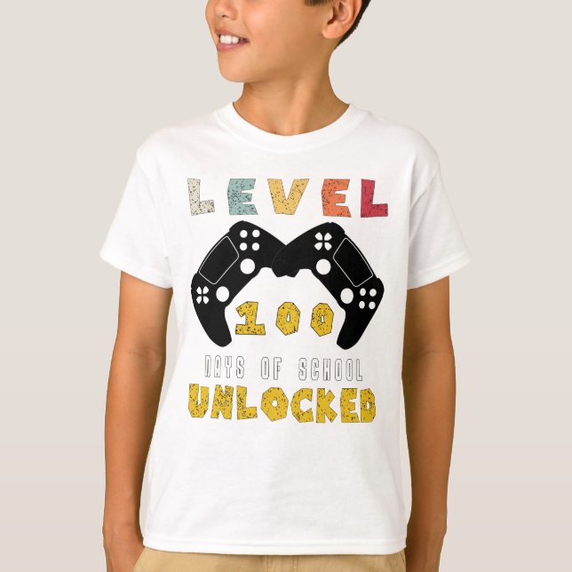 Stufe 100 des coolen Gamer-Jungen in der Schule T-Shirt (Vorderseite)