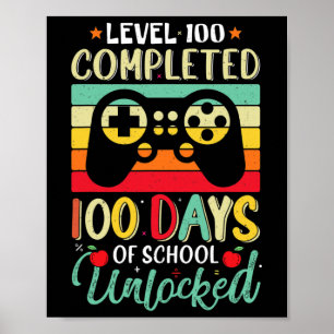 Stufe 100 Schultage Abschluss Gamer Boy Level Poster