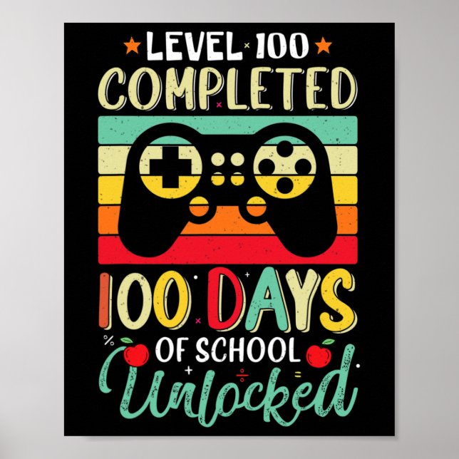 Stufe 100 Schultage Abschluss Gamer Boy Level Poster (Vorne)