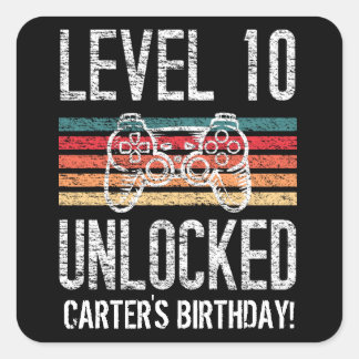 Stufe 10 Entsperrte 10. Geburtstag Personalisiert Quadratischer Aufkleber