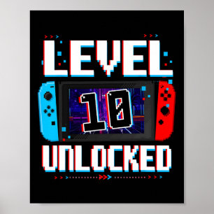 Stufe 10 Ungesperrte Gamer Boys 10. Geburtstagsges Poster