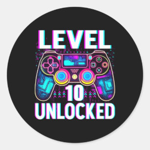 Stufe 10 Ungesperrtes Shirt Funny Video Gamer Geek Runder Aufkleber
