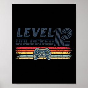 Stufe 12 freigeschaltet Videospiel 12. Geburtstag Poster