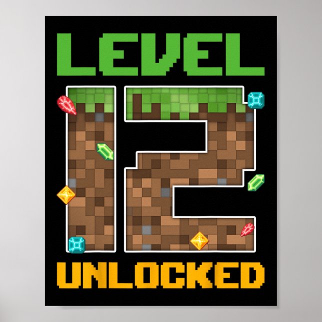 Stufe 12 freigeschaltetes Videospiel Nummer Pixel  Poster (Vorne)