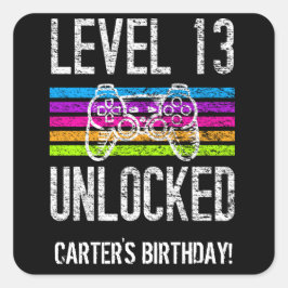 Stufe 13 Entsperrter Personalisierter Gamer am 13. Quadratischer Aufkleber