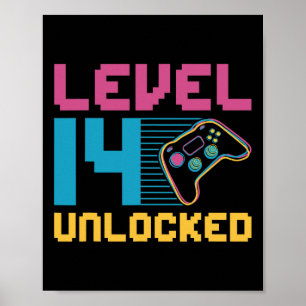 Stufe 14 Entsperrtes Gaming Geburtstag Poster