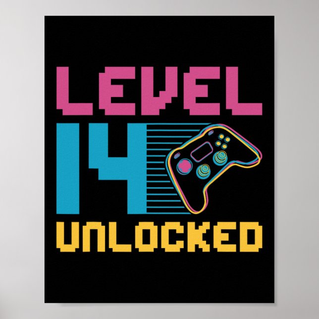 Stufe 14 Entsperrtes Gaming Geburtstag Poster (Vorne)