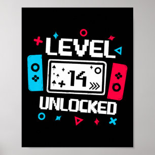 Stufe 14 Unverriegelter Gamer 14. Geburtstagsgesch Poster