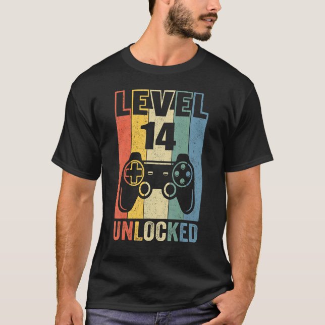 Stufe 14 Unverriegelter Videospieler 14. Geburtsta T-Shirt (Vorderseite)