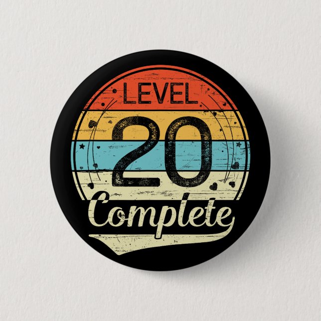 Stufe 20 Vollständiger Retro 20. Hochzeitstag T Button (Vorderseite)
