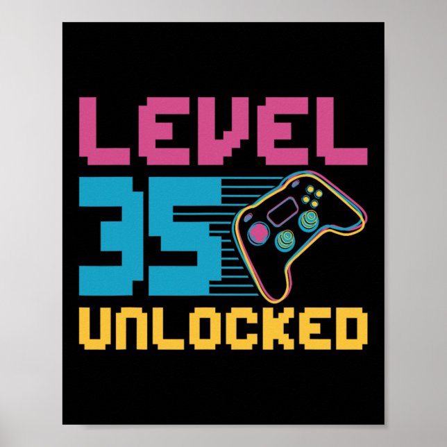 Stufe 35 Entsperrtes Gaming Geburtstag Poster (Vorne)
