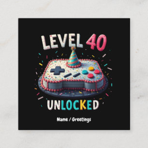 Stufe 40 freigeschaltet Gaming-Stil 40. Geburtstag Quadratische Visitenkarte