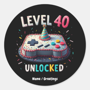 Stufe 40 freigeschaltet Gaming-Stil 40. Geburtstag Runder Aufkleber