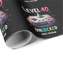 Stufe 40 Unverriegeltes Gaming Stil 40. Geburtstag Geschenkpapier
