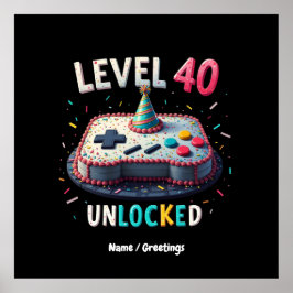 Stufe 40 Unverriegeltes Gaming Stil 40. Geburtstag Poster