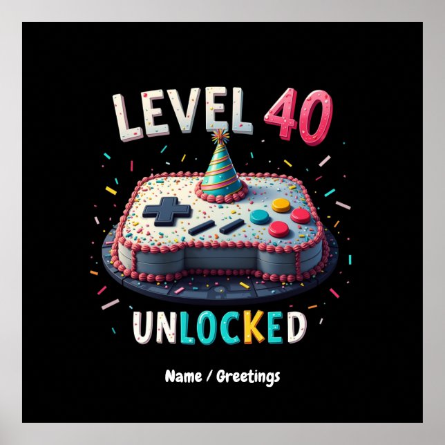 Stufe 40 Unverriegeltes Gaming Stil 40. Geburtstag Poster (Vorne)