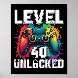 Stufe 40 Unverriegeltes lustiges Videospiel Thema  Poster