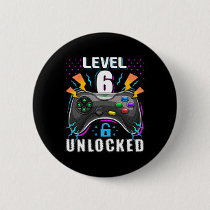 Stufe 6 Unverriegeltes Videospiel 6. Geburtstag Gi Button
