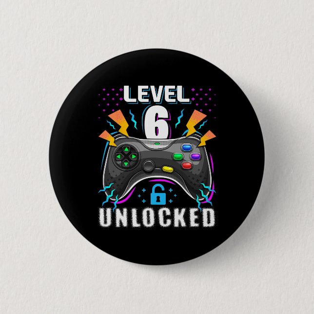 Stufe 6 Unverriegeltes Videospiel 6. Geburtstag Gi Button (Vorderseite)