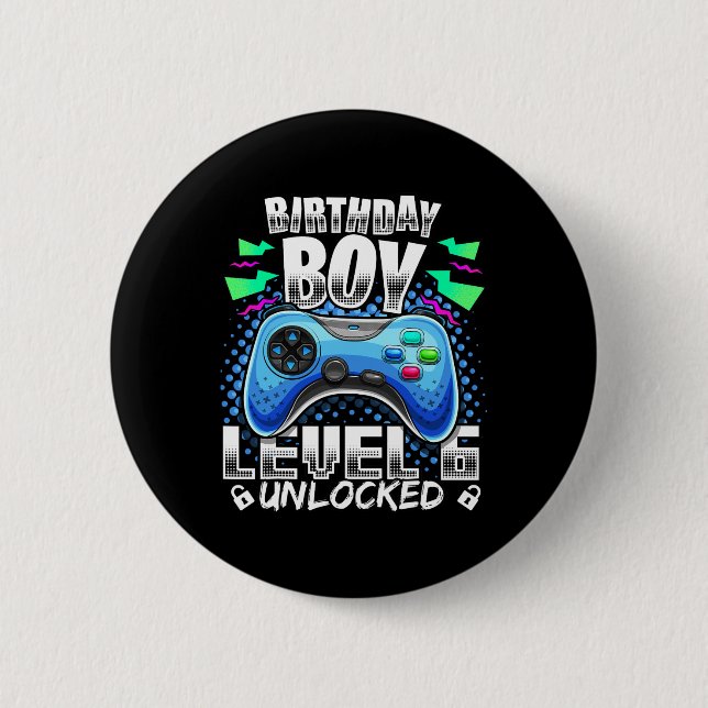 Stufe 6 Unverriegeltes Videospiel 6. Geburtstag Gi Button (Vorderseite)
