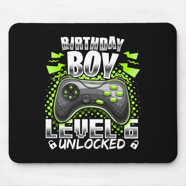 Stufe 6 Unverriegeltes Videospiel 6. Geburtstag Gi Mousepad (Vorne)