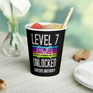 Stufe 7 Unverschlossen 7. Geburtstag Personalisier Pappbecher