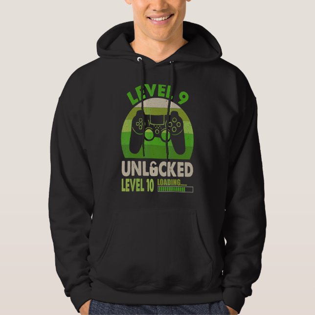 Stufe 9 Unverschlossene Stufe 10 Laden 9. Geburtst Hoodie (Vorderseite)