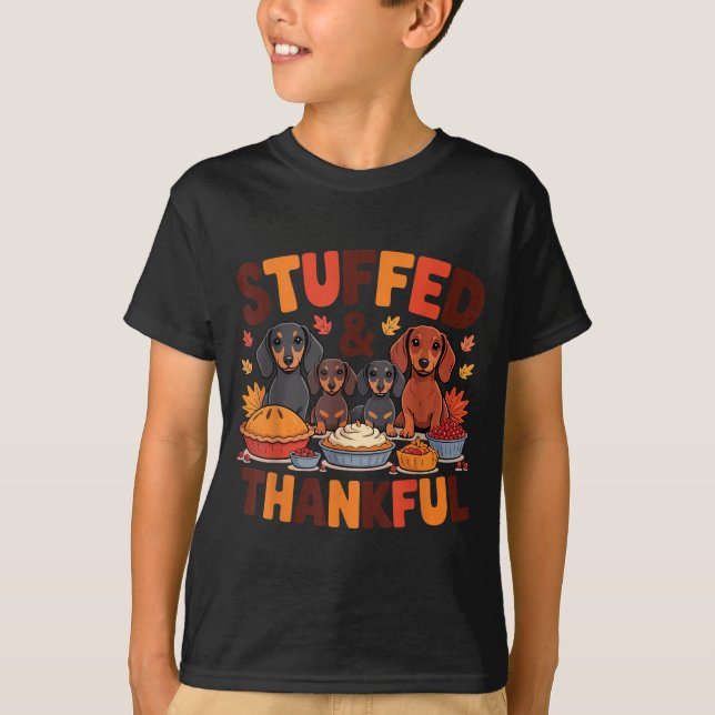 Stuffed And Thankful Dachshund Funny Thanksgiving  T-Shirt (Vorderseite)