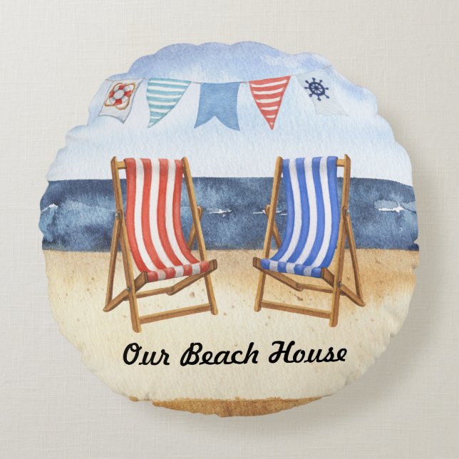 Stühle aus blau und rot gestreift rundes kissen (Vorderseite)