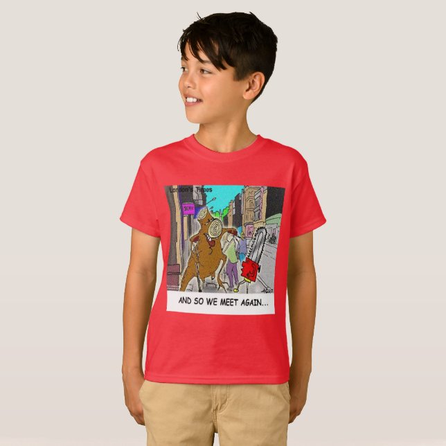 Stumped: Chainsaw Vs Tree lustiges Comic T-Shirt (Vorne ganz)