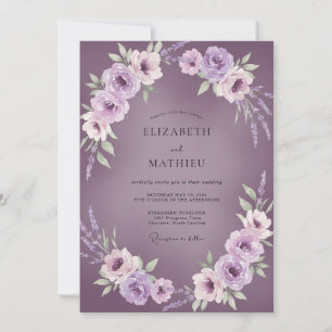 Stumpfes Mauve-Lilien-Ranunculus-Eukalyptus-Hochze Einladung