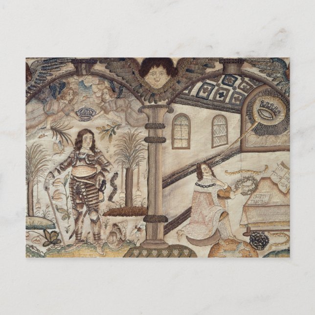 Stumpwork mit Charles I und Charles II. Postkarte (Vorderseite)