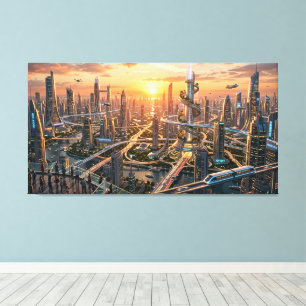 Stunde des Goldenen Futuristische Stadtlandschaft  Leinwanddruck