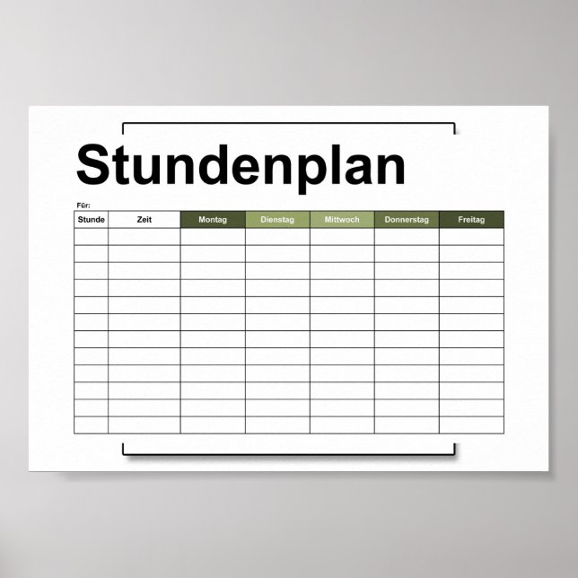 stundenplan, plan, plan, poster, deutsch pflücken poster (Vorne)