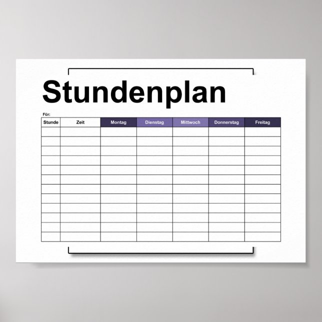 stundenplan, plan, plan, poster, deutsch pflücken poster (Vorne)