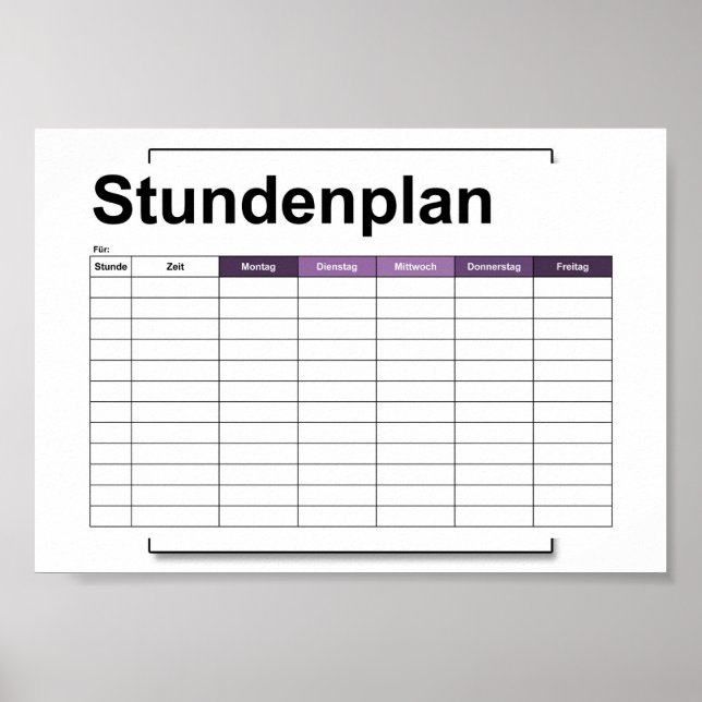 stundenplan, plan, plan, poster, deutsch pflücken poster (Vorne)