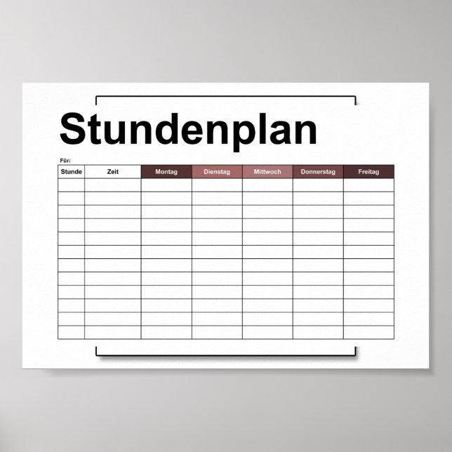 stundenplan, plan, plan, poster, deutsch pflücken poster (Vorne)