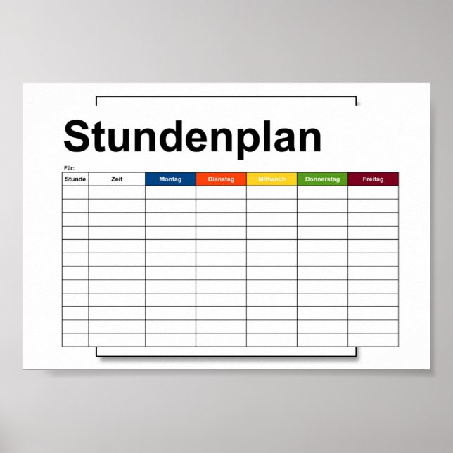 stundenplan, plan, plan, poster, deutsch pflücken poster (Vorne)