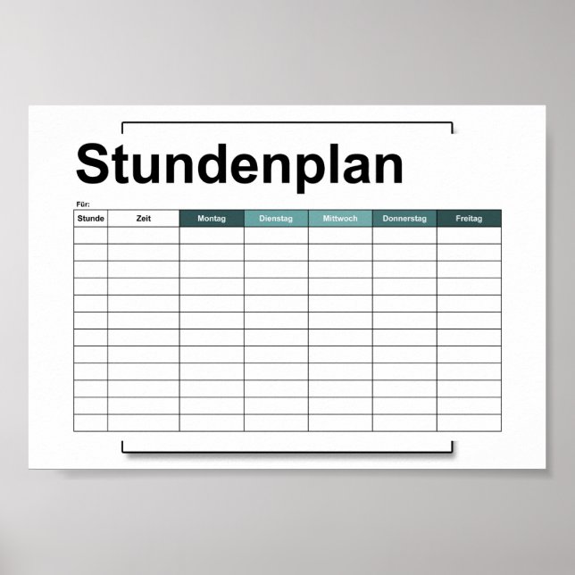 stundenplan, plan, plan, poster, deutsch pflücken poster (Vorne)